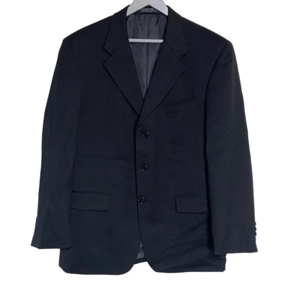 Jones New York Blazer 42R Black 100% Pure Wool 3-Button Suit Jacket